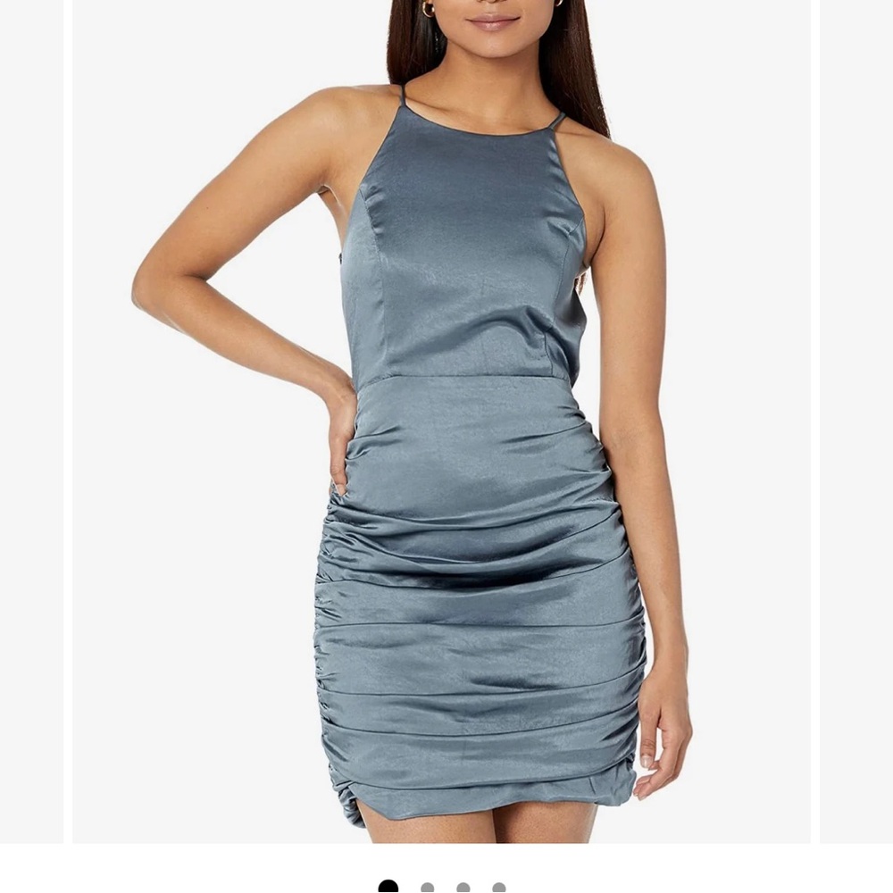 Line & Dot Mai Mini Dress Steel Blue Open Back Satin New With Tags Size XS